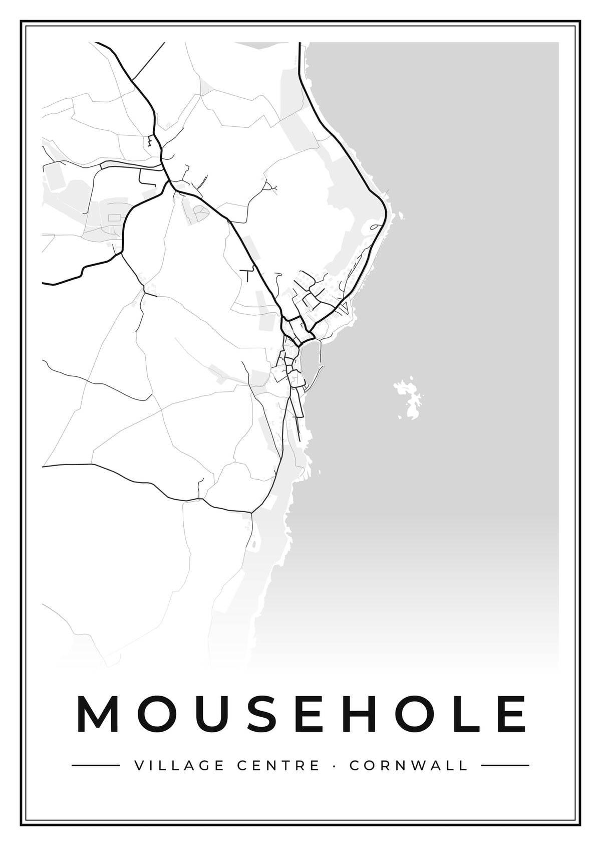 Street map poster of Mousehole village centre, Cornwall