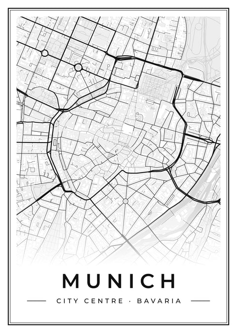 Munich City Centre Street Map Poster