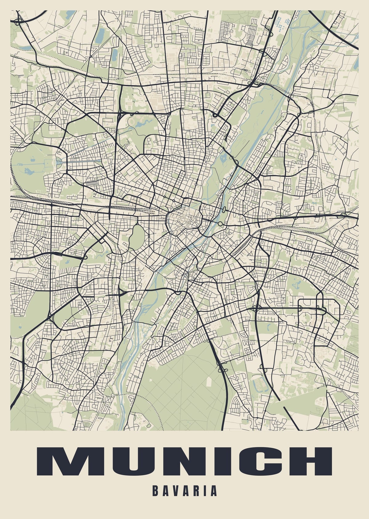 Street map poster of Munich, Bavaria