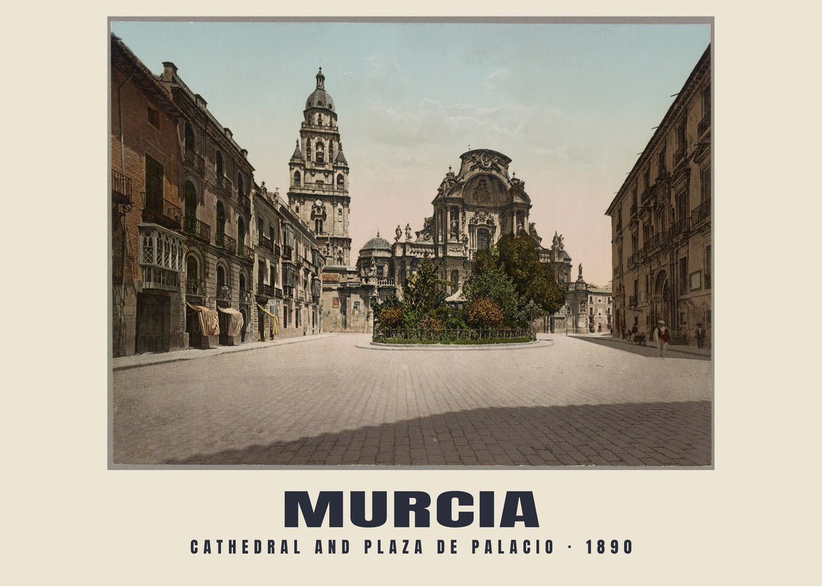 Cathedral and Plaza de Palacio, Murcia, 1890 heritage photograph