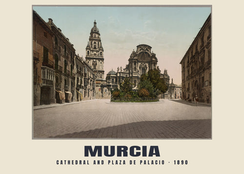 Cathedral and Plaza de Palacio, Murcia, 1890 heritage photograph