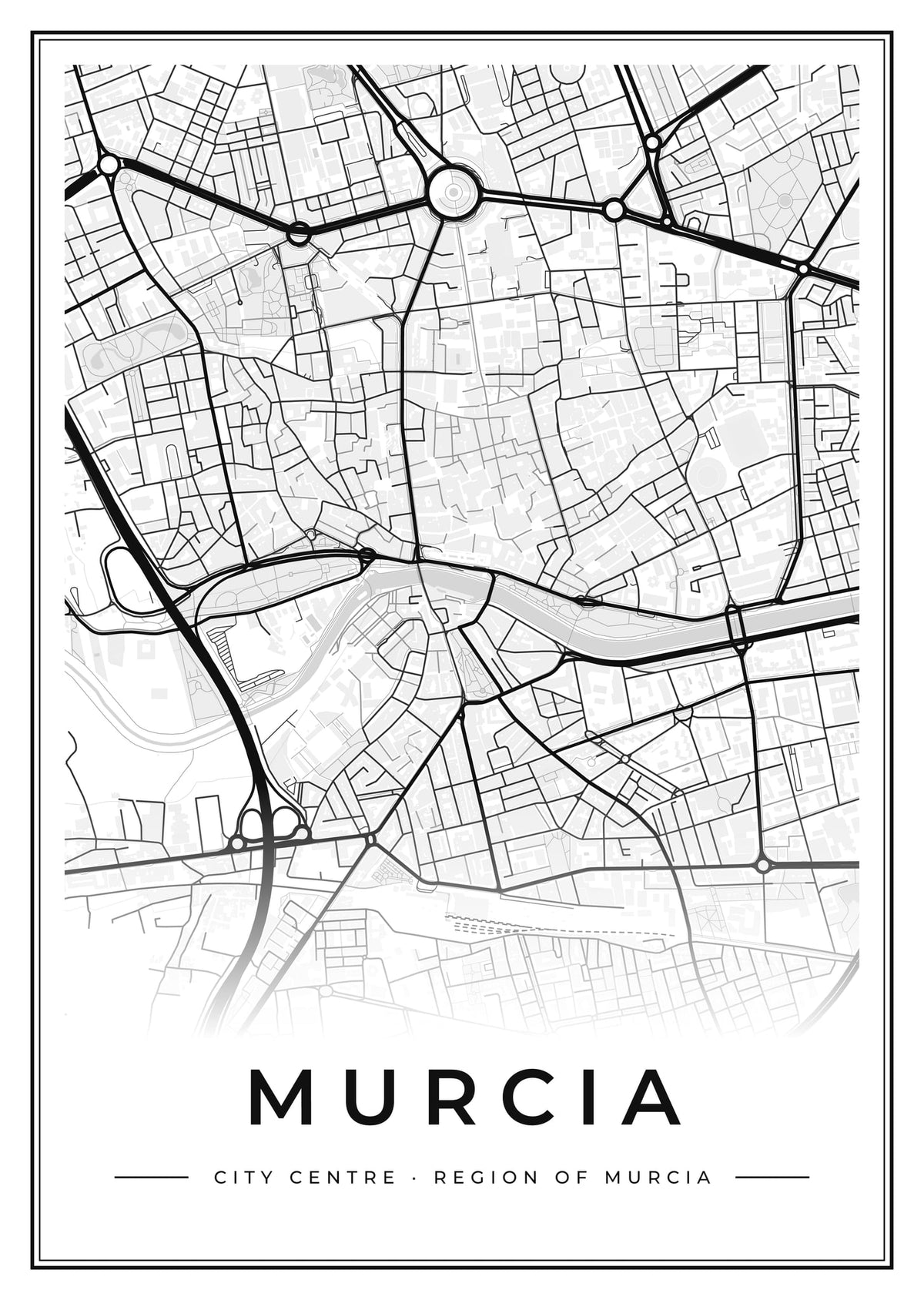 Street map poster of Murcia city centre, Region of Murcia