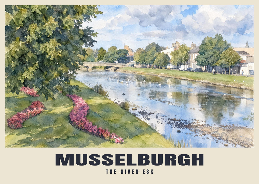 The River Esk, Musselburgh poster, English Watercolour style