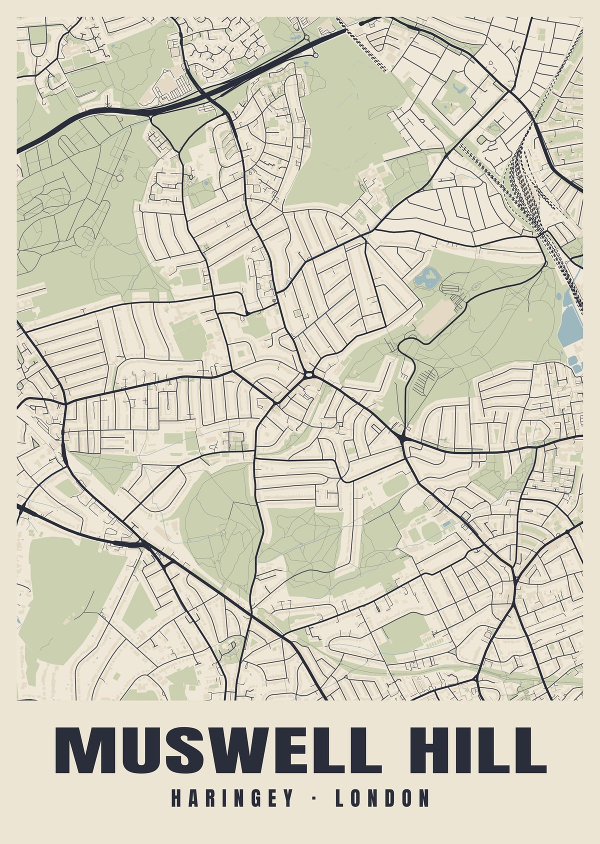 Heritage street map poster of Muswell Hill, Haringey, London