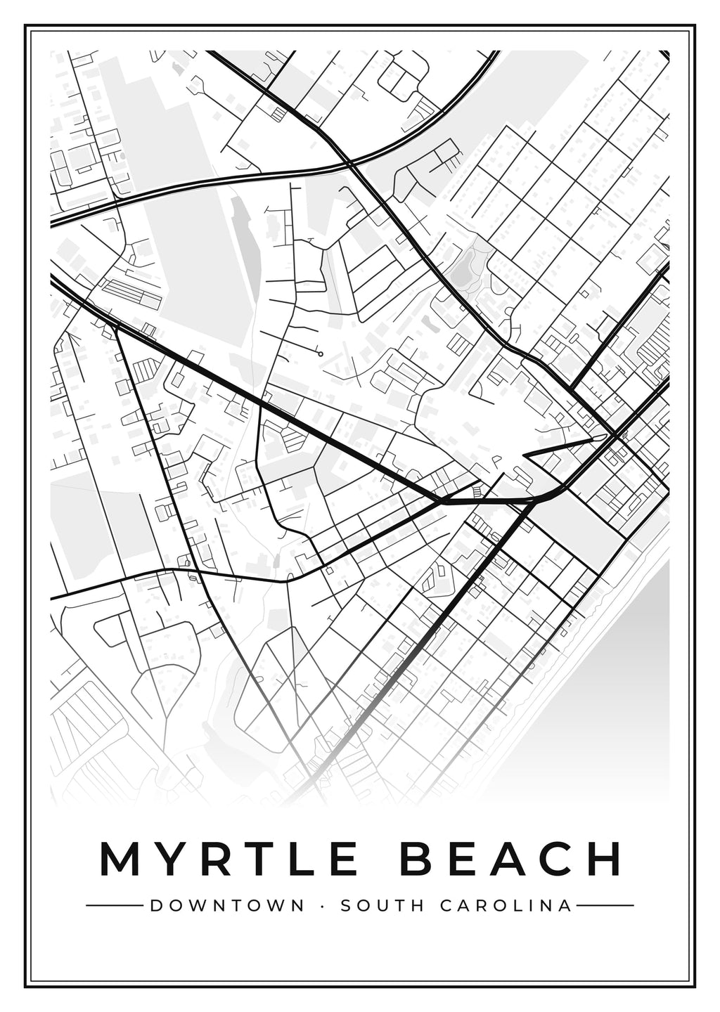 Street map poster of downtown Myrtle Beach, South Carolina