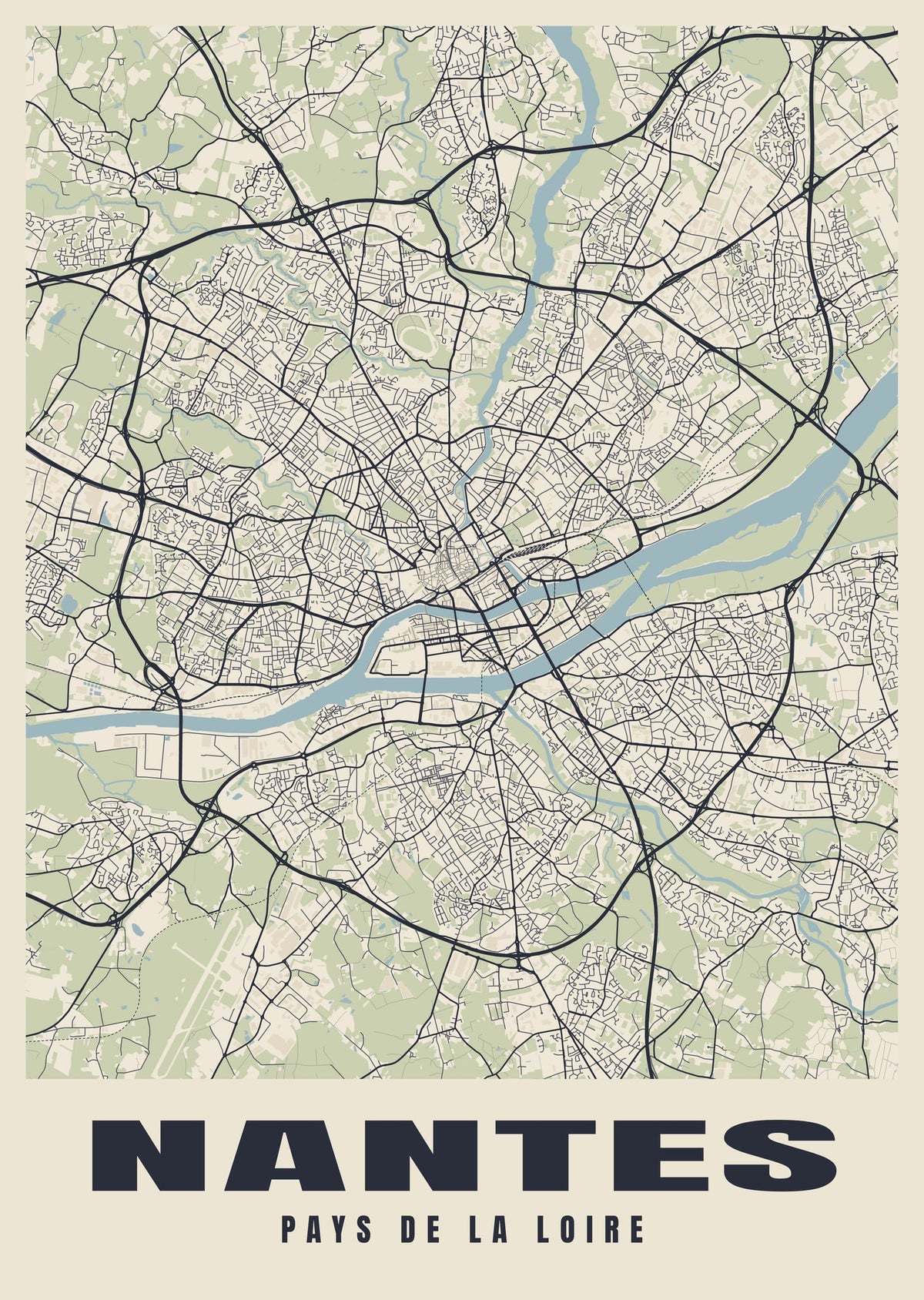 Street map poster of Nantes, Pays de la Loire