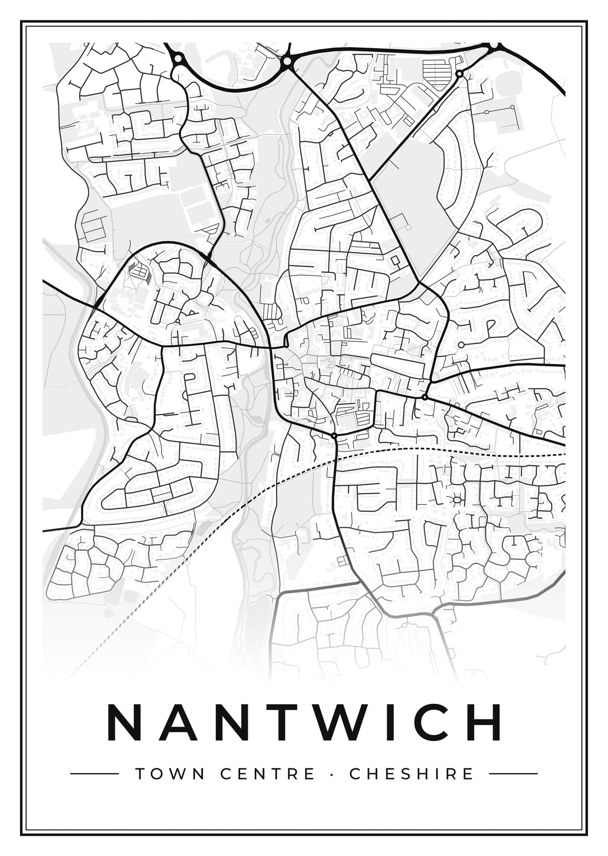 Street map poster of Nantwich town centre, Cheshire