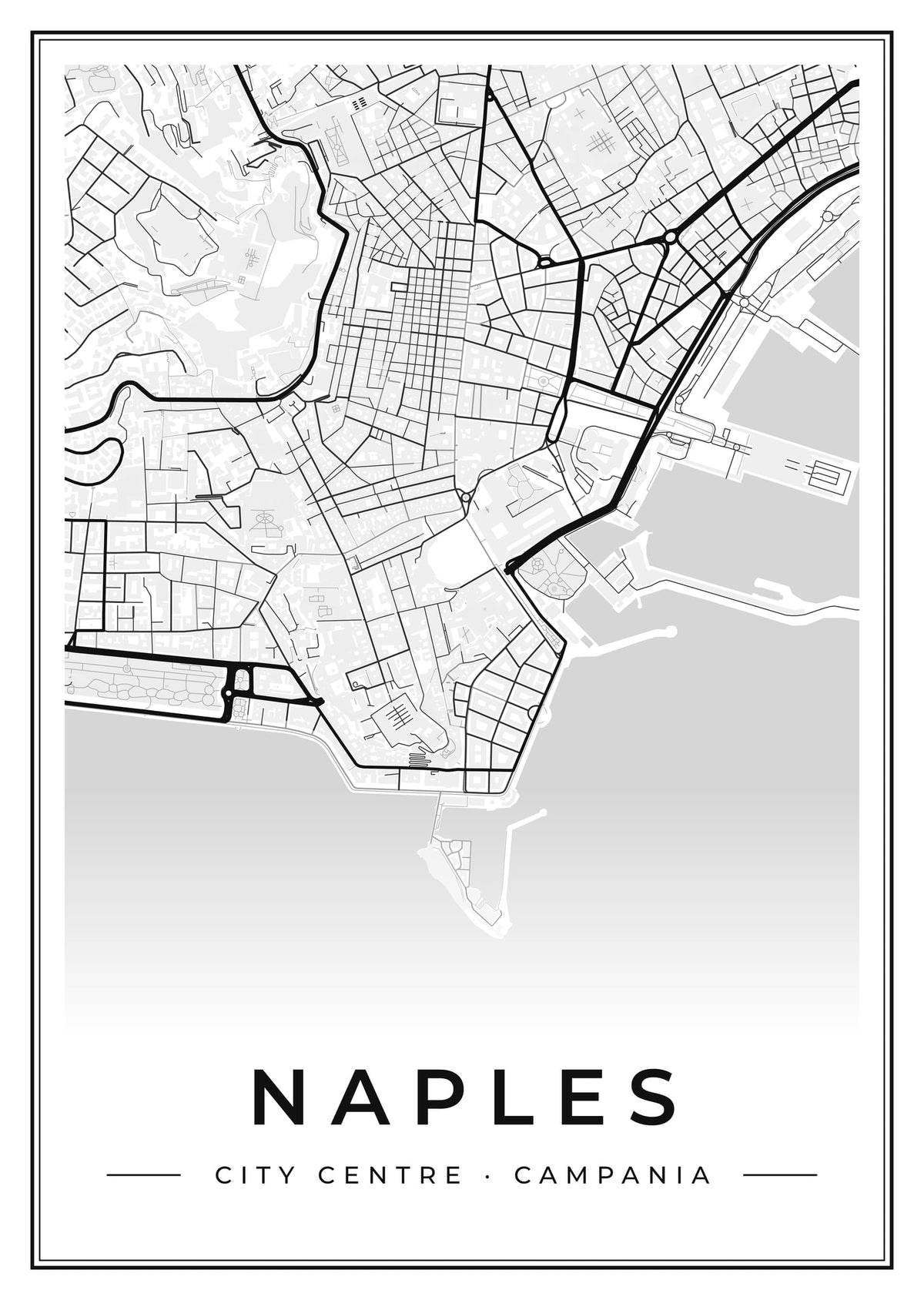 Street map poster of Naples city centre, Campania