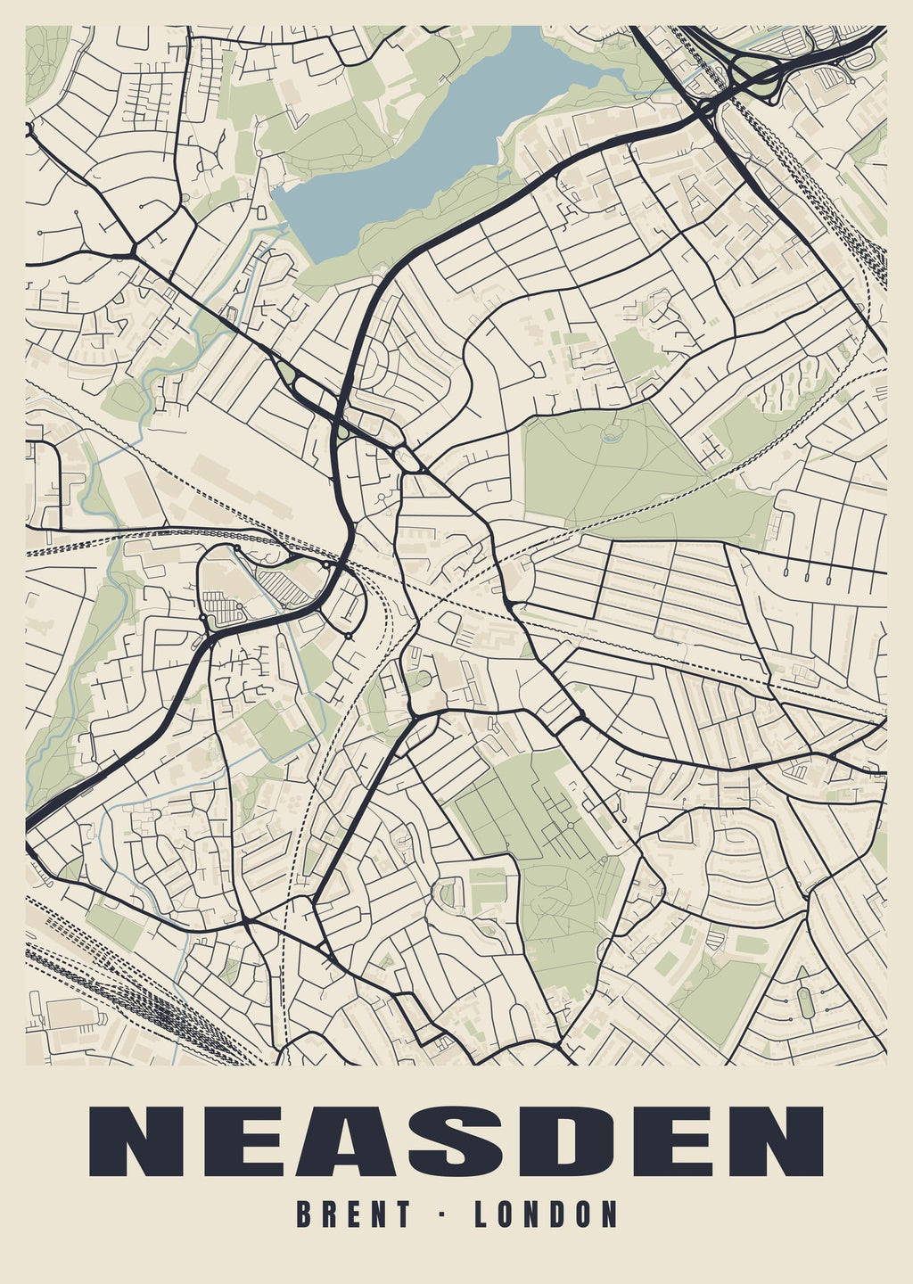 Heritage street map poster of Neasden, Brent, London
