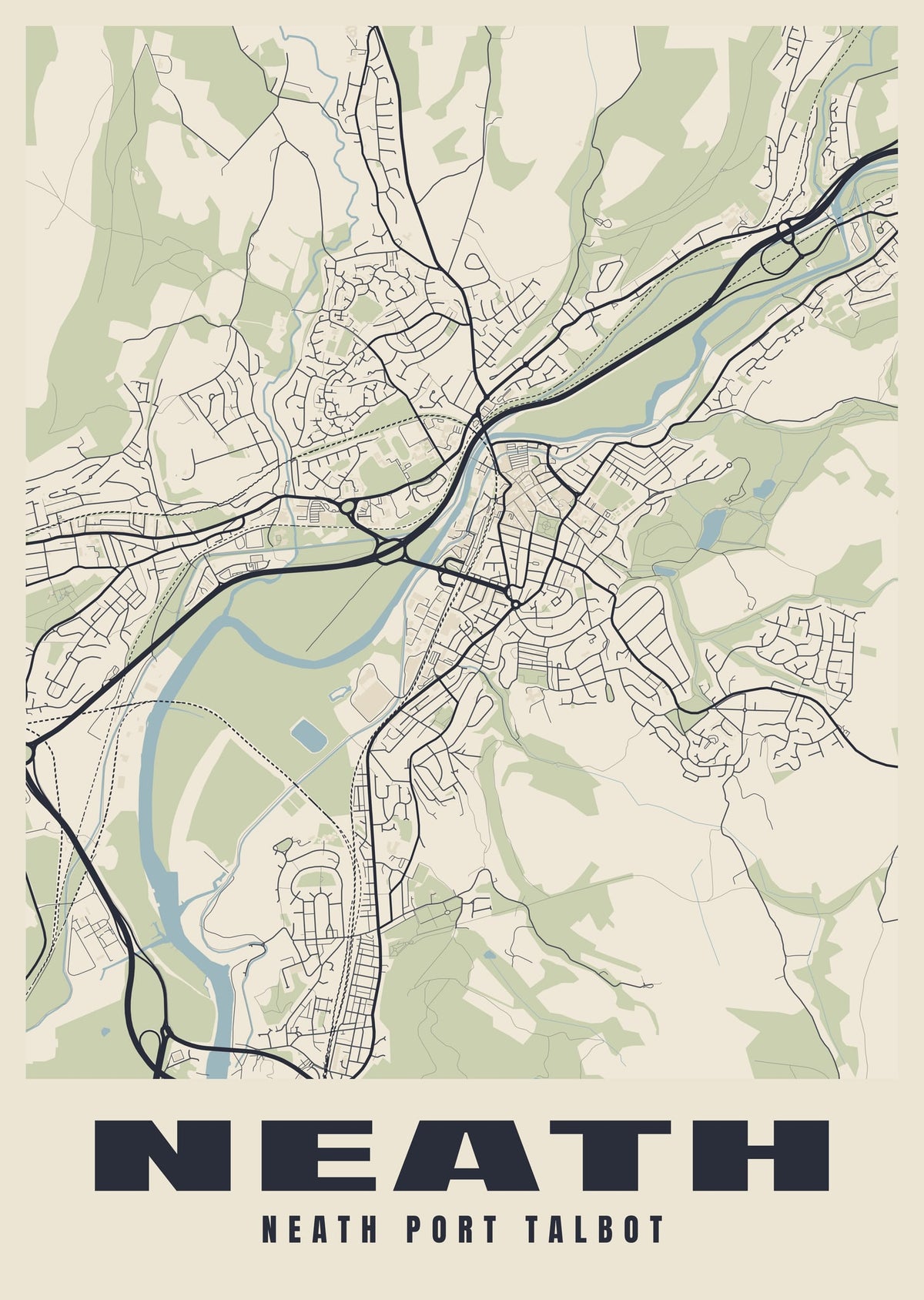 Street map poster of Neath, Neath Port Talbot