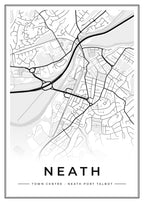 Street map poster of Neath town centre, Neath Port Talbot