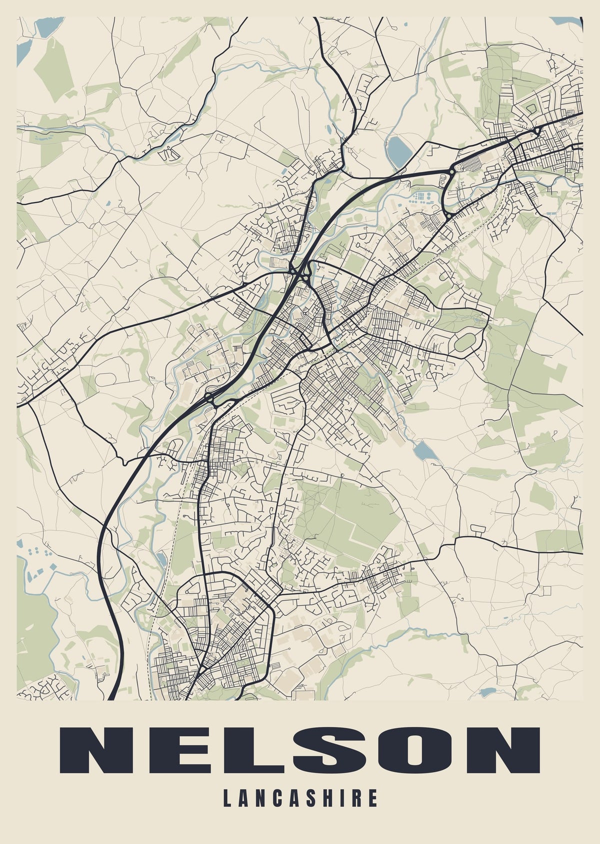 Street map poster of Nelson, Lancashire