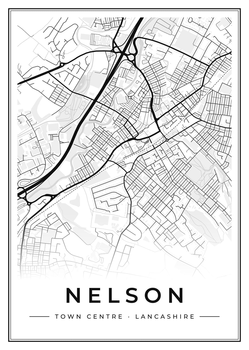 Street map poster of Nelson town centre, Lancashire
