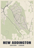 Heritage street map poster of New Addington, Croydon, London