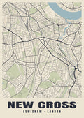 Heritage street map poster of New Cross, Lewisham, London