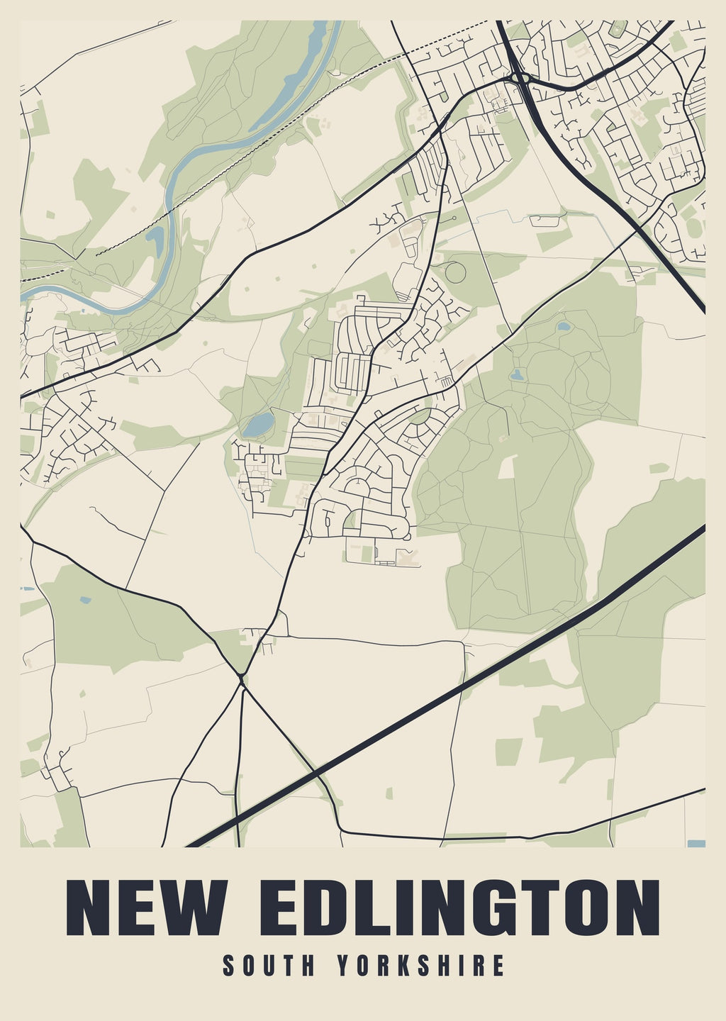 Street map poster of New Edlington, South Yorkshire
