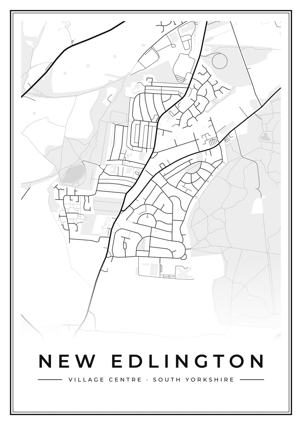 Street map poster of New Edlington village centre, South Yorkshire