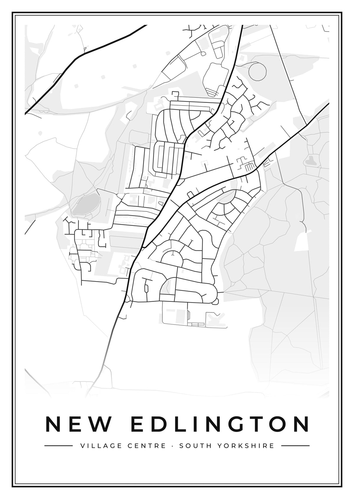 Street map poster of New Edlington village centre, South Yorkshire