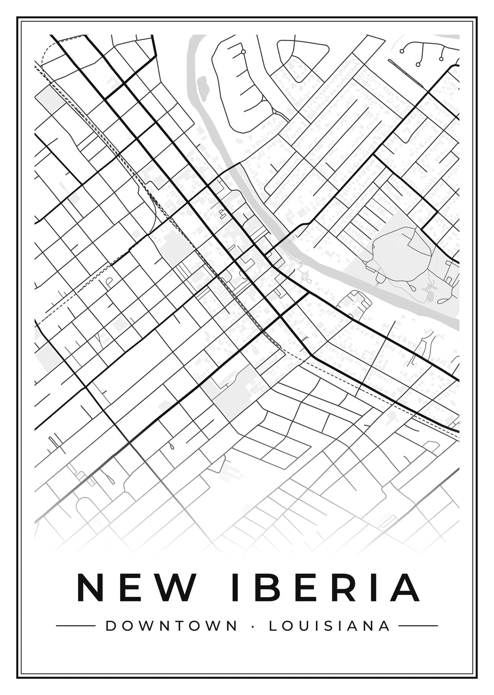 New Iberia Downtown Street Map Poster