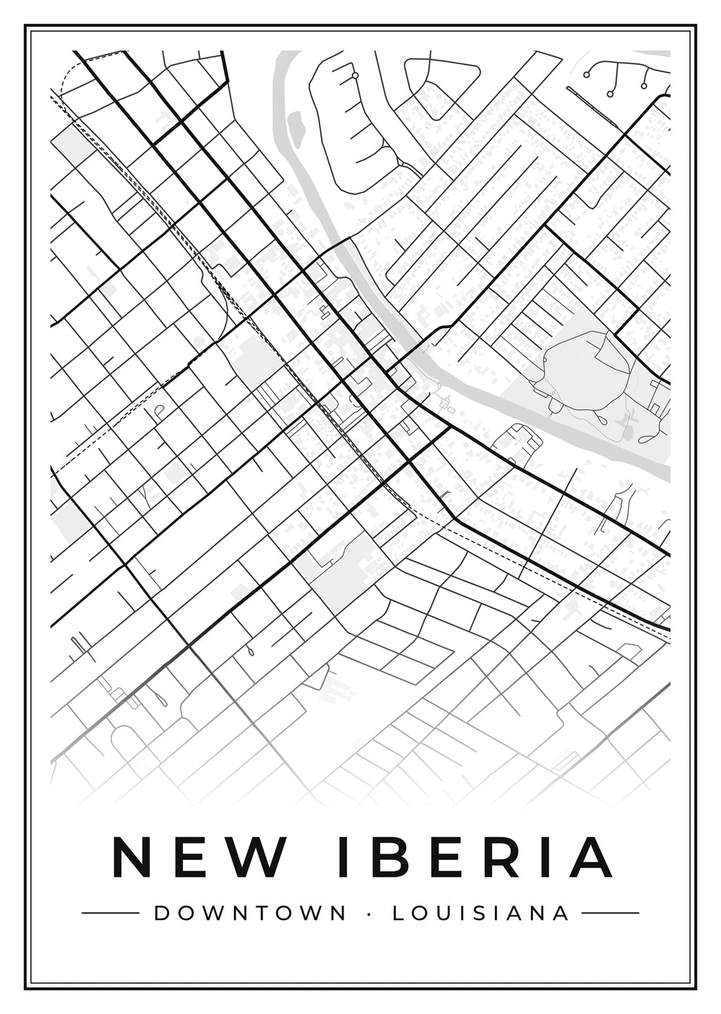 Street map poster of downtown New Iberia, Louisiana