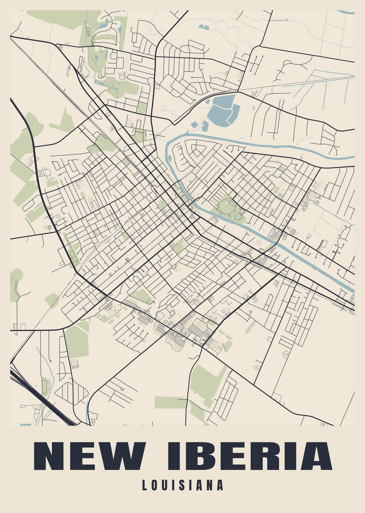 Street map poster of New Iberia, Louisiana