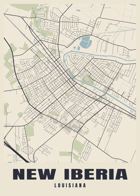 New Iberia Street Map Poster