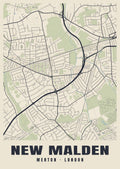 Heritage street map poster of New Malden, Merton, London