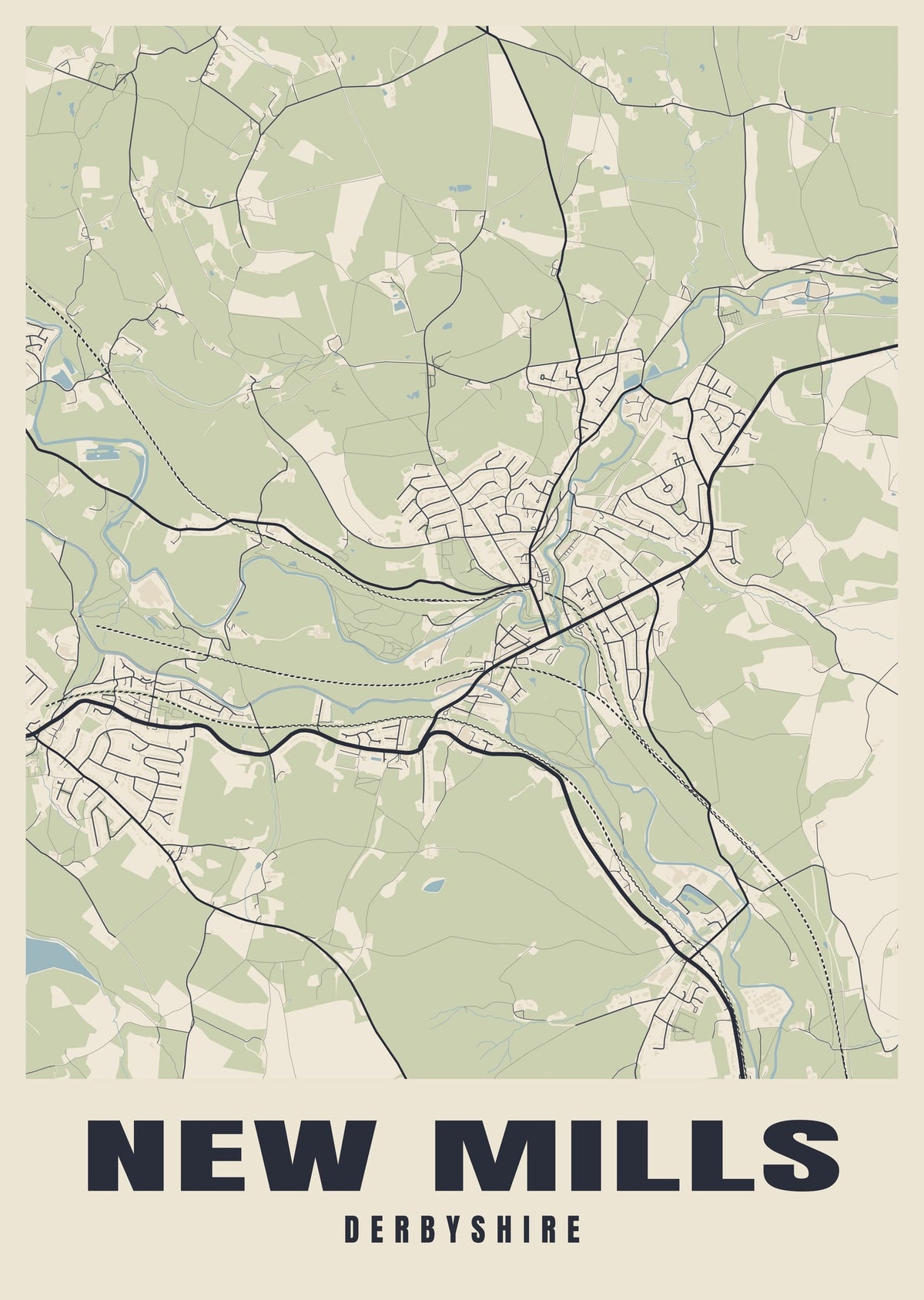 Street map poster of New Mills, Derbyshire