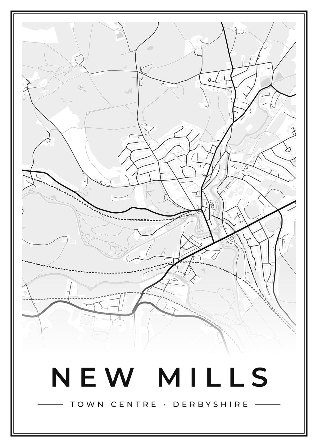 Street map poster of New Mills town centre, Derbyshire