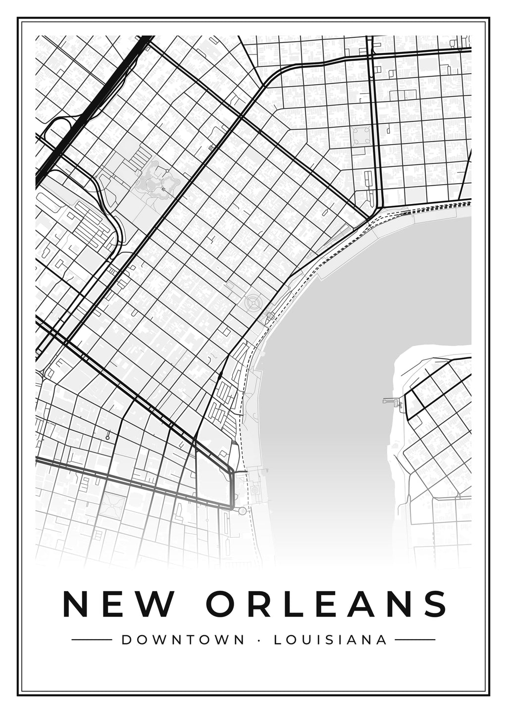 Street map poster of downtown New Orleans, Louisiana