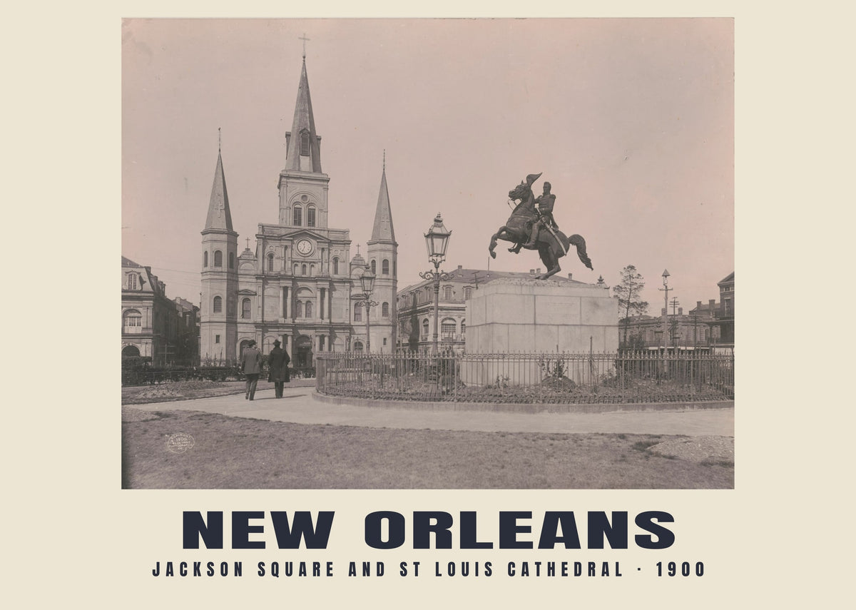 Jackson Square and St Louis Cathedral, New Orleans, 1900 heritage photograph