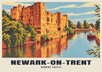 Newark Castle, Newark-on-Trent poster, Retro Railway style