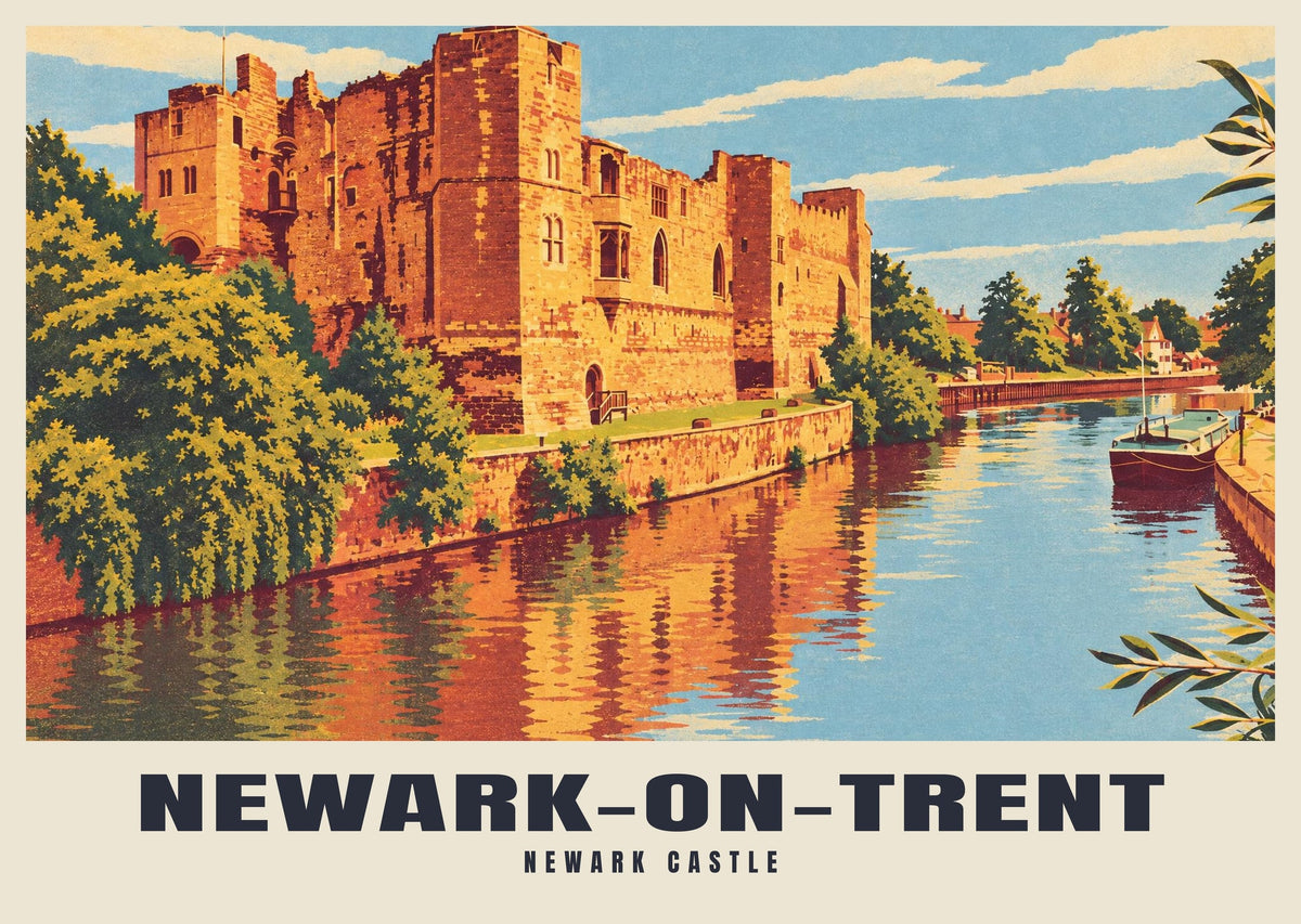 Newark Castle, Newark-on-Trent poster, Retro Railway style
