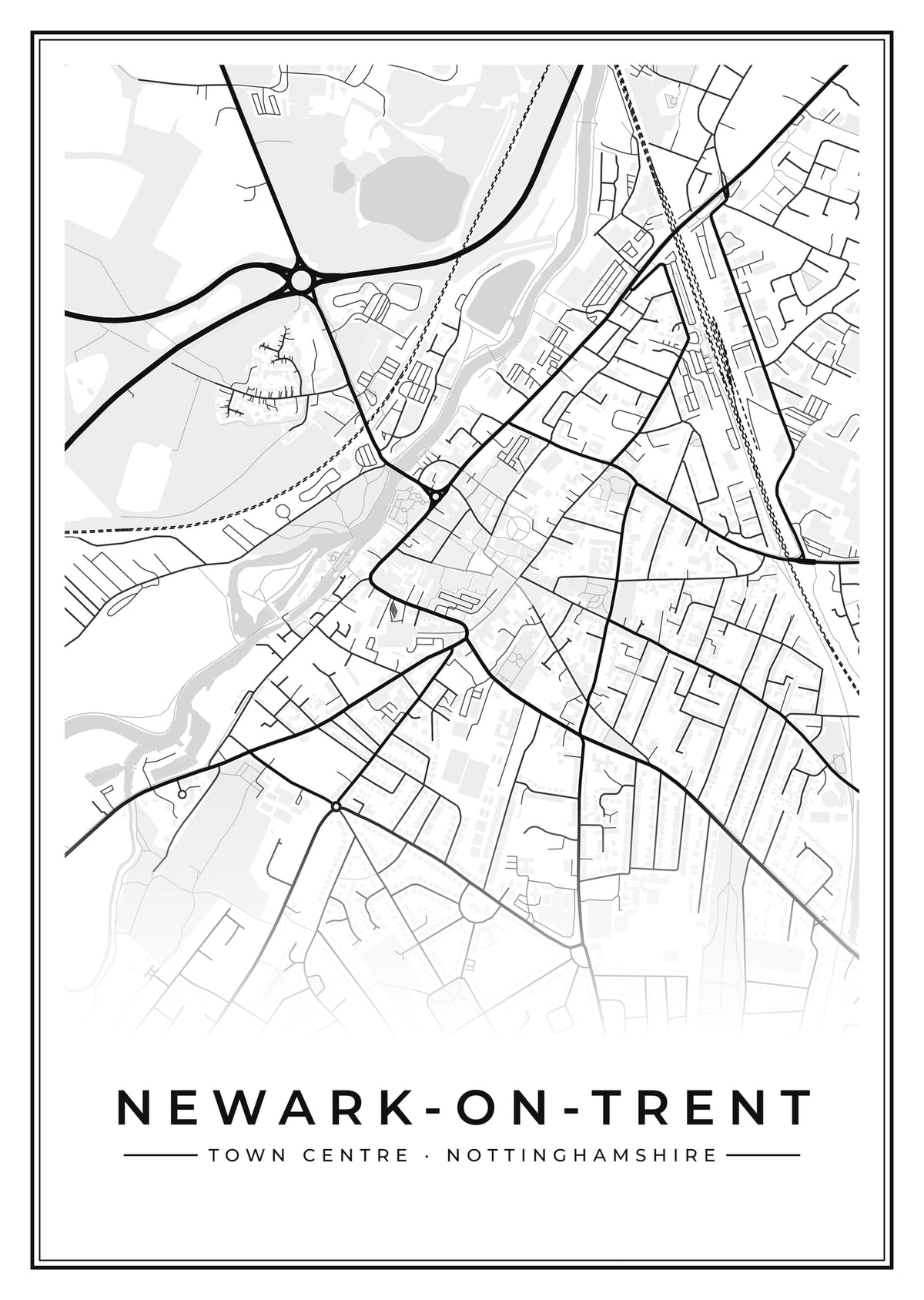 Street map poster of Newark-on-Trent town centre, Nottinghamshire