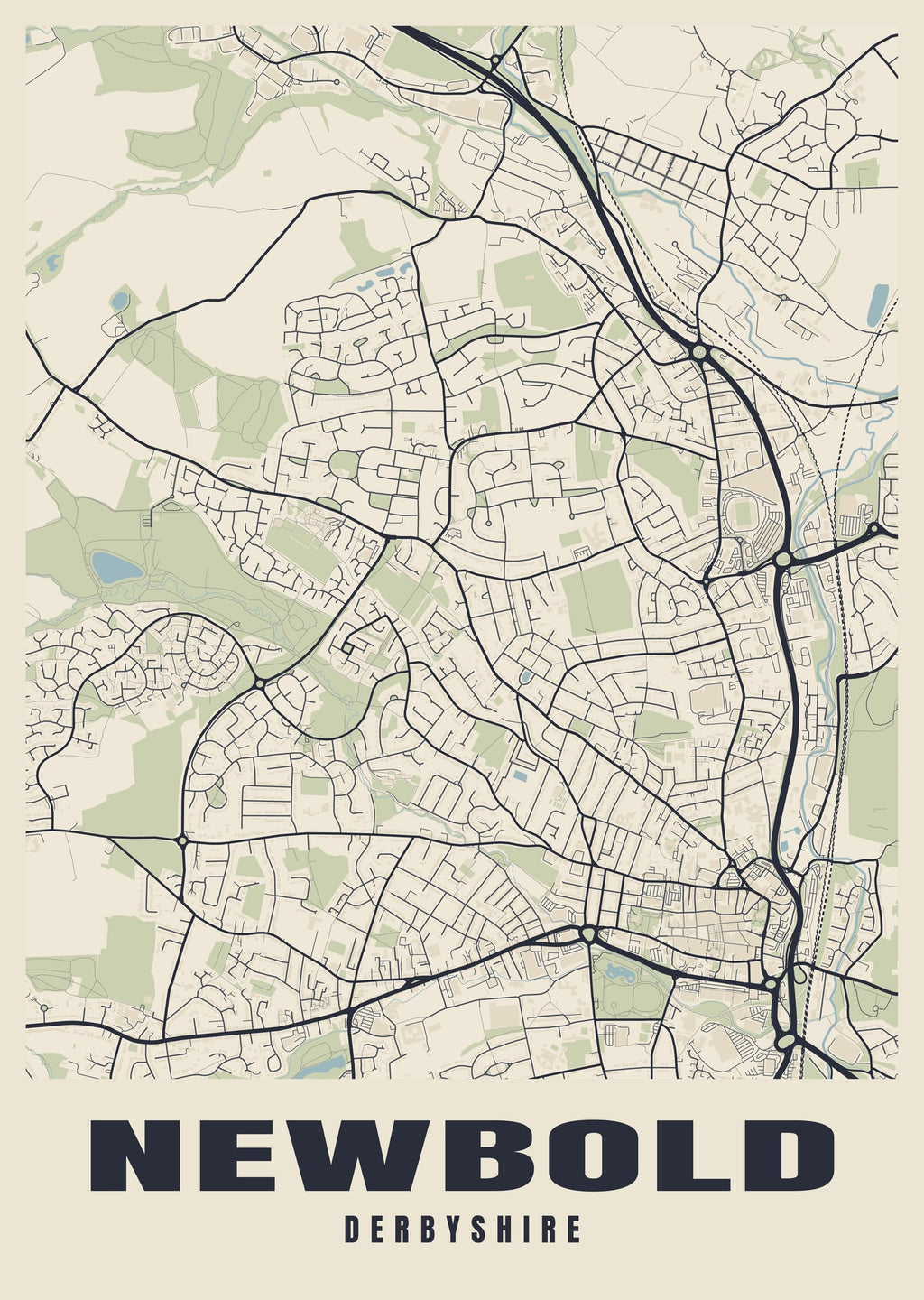 Street map poster of Newbold, Derbyshire