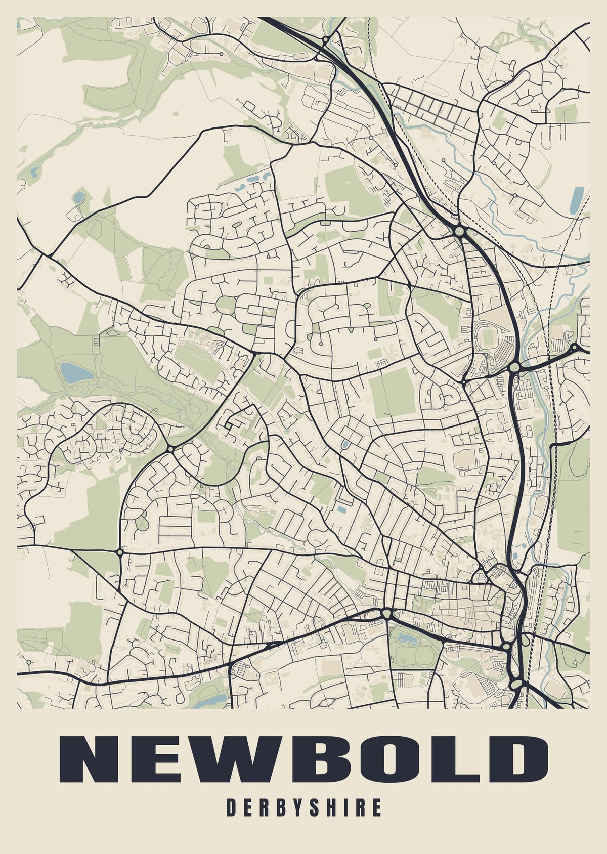 Street map poster of Newbold, Derbyshire