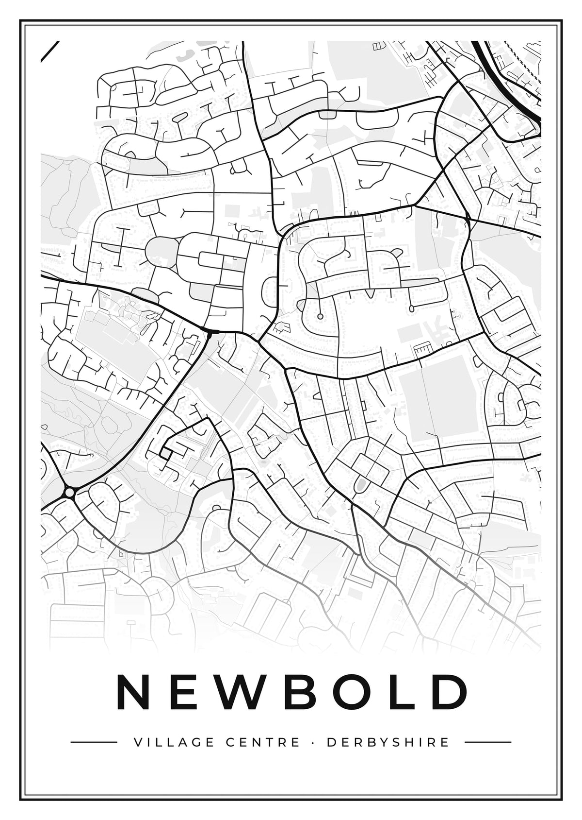 Street map poster of Newbold village centre, Derbyshire