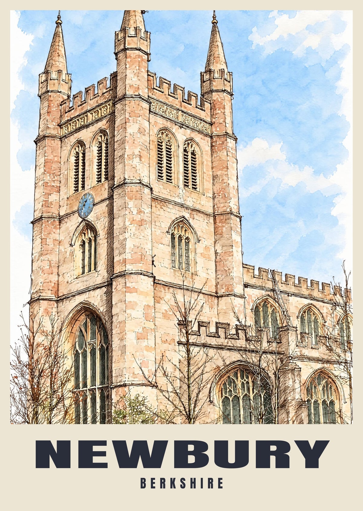 St Nicolas' Church, Newbury poster, Ink & Wash style