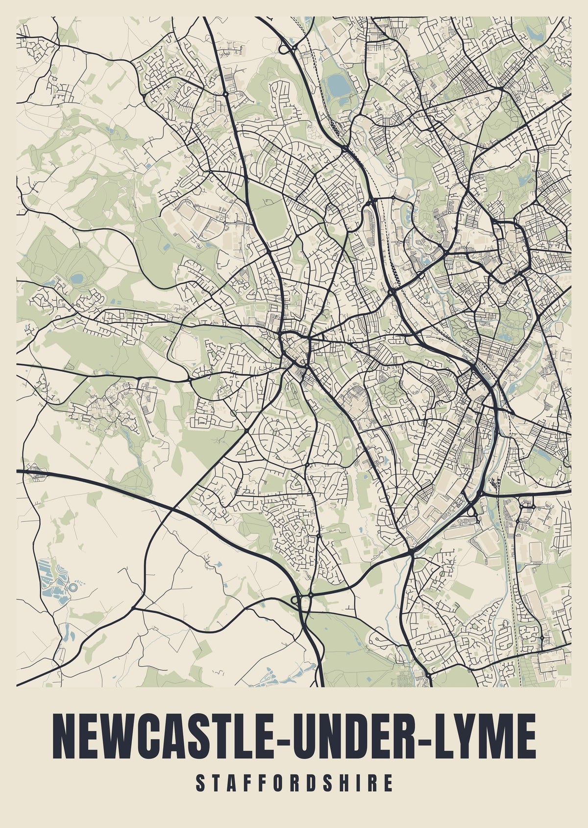 Street map poster of Newcastle-under-Lyme, Staffordshire