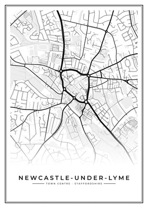 Newcastle-under-Lyme Town Centre Street Map Poster