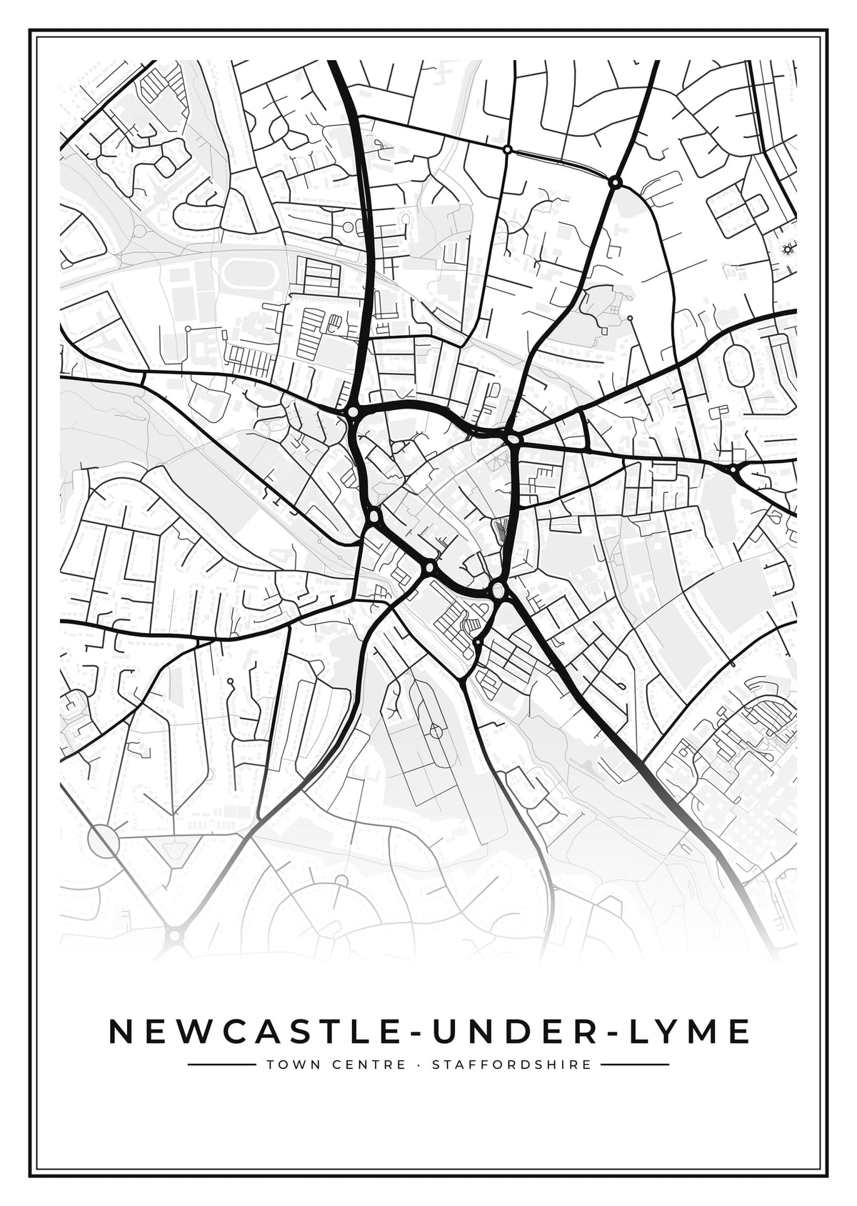 Street map poster of Newcastle-under-Lyme town centre, Staffordshire