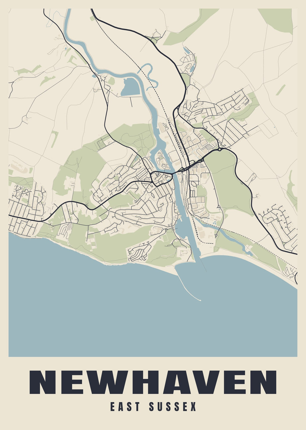 Street map poster of Newhaven, East Sussex