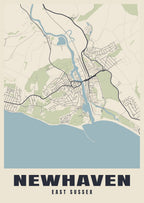 Street map poster of Newhaven, East Sussex