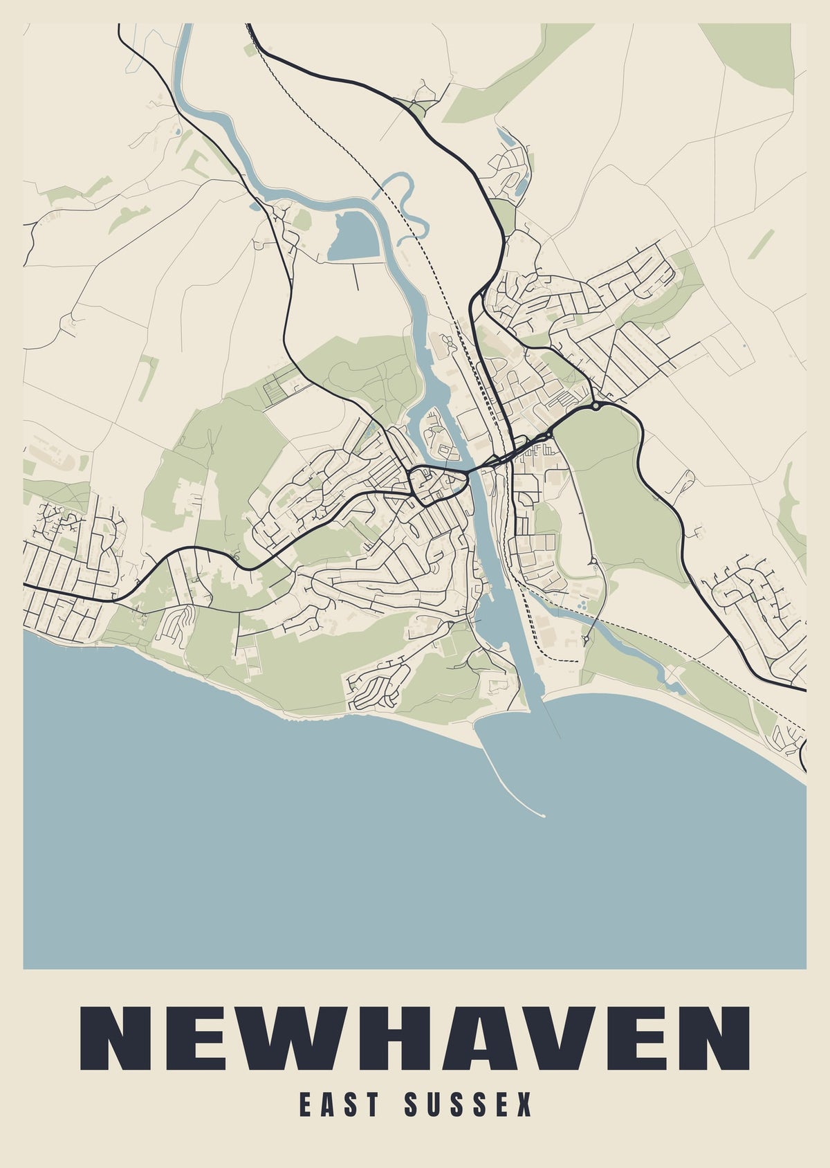 Street map poster of Newhaven, East Sussex
