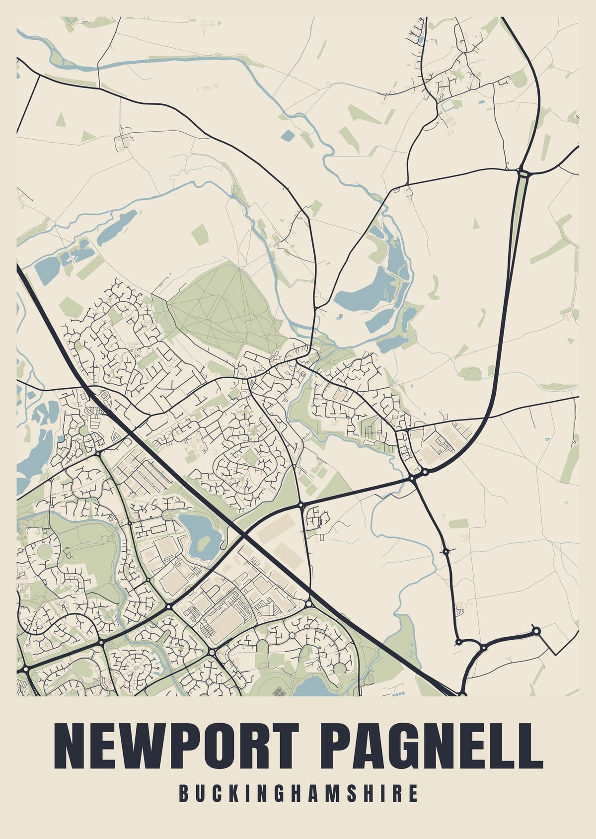 Street map poster of Newport Pagnell, Buckinghamshire