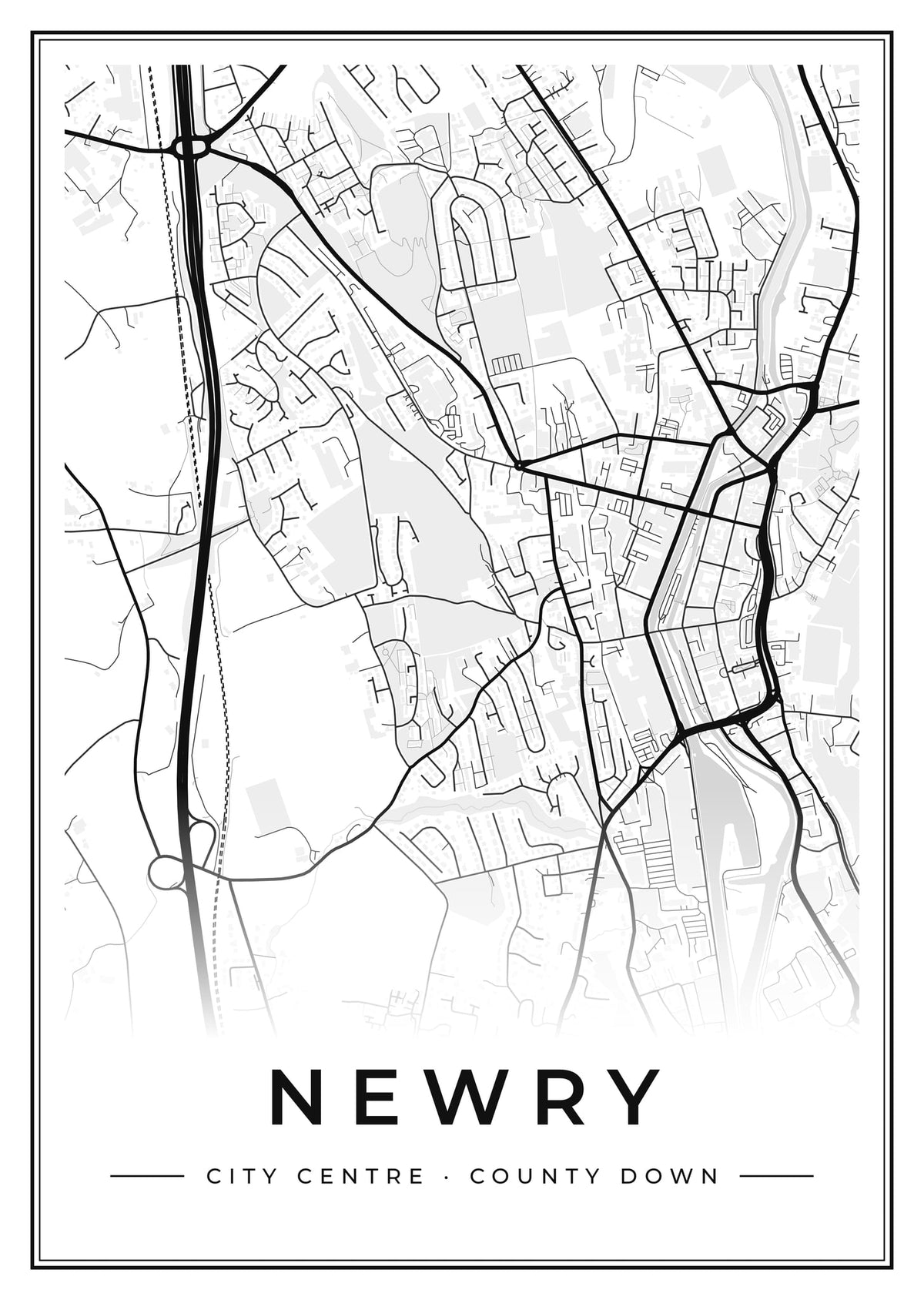 Street map poster of Newry city centre, County Down