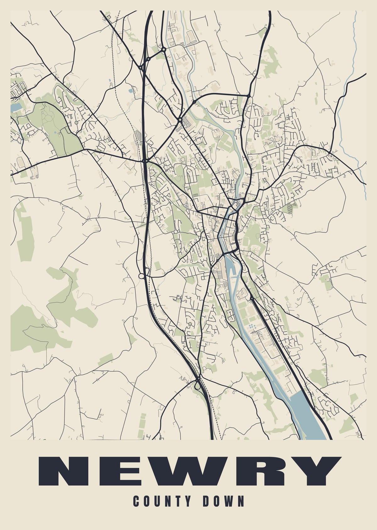 Street map poster of Newry, County Down