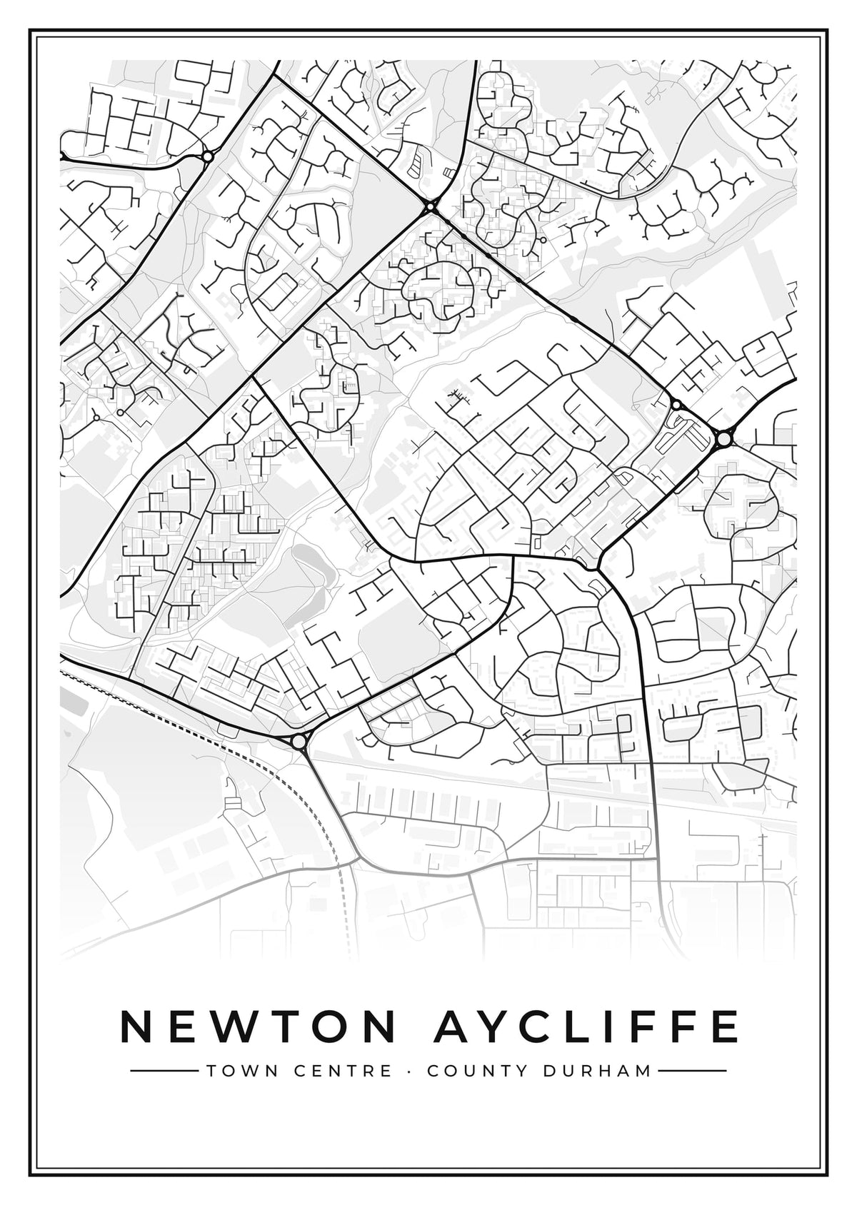 Street map poster of Newton Aycliffe town centre, County Durham