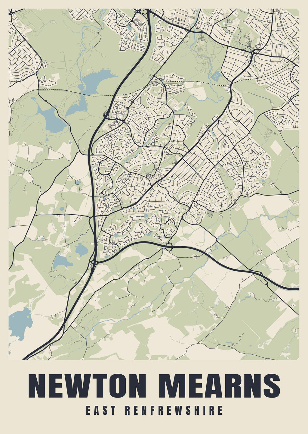 Street map poster of Newton Mearns, East Renfrewshire