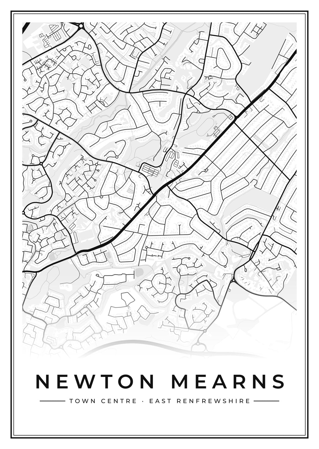 Street map poster of Newton Mearns town centre, East Renfrewshire